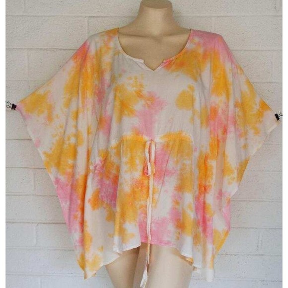 New Sacred Threads One Size Rose Tie-Dye Pullover Rayon Kaftan Poncho Top - Picture 1 of 3